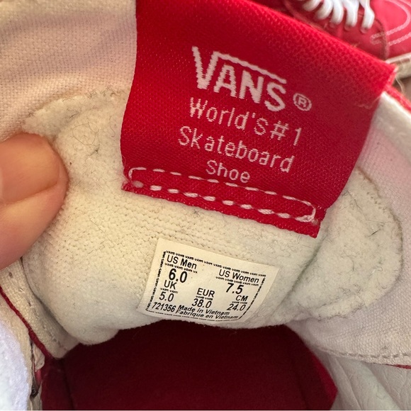 NWOT Red/White Vans Shoes | Sk8-Hi Skate Unisex Red Shoes - Picture 2 of 7